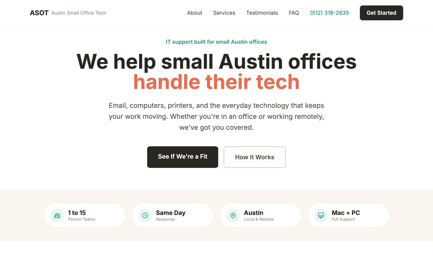 Austin Small Office Tech website homepage